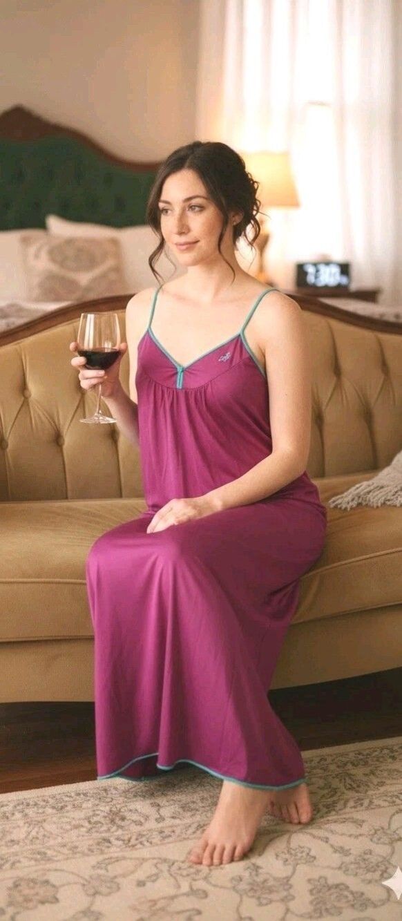 Vtg Diane Von Furstenberg DVF Nightgown Maxi Dress Purple Teal Sz Small Long